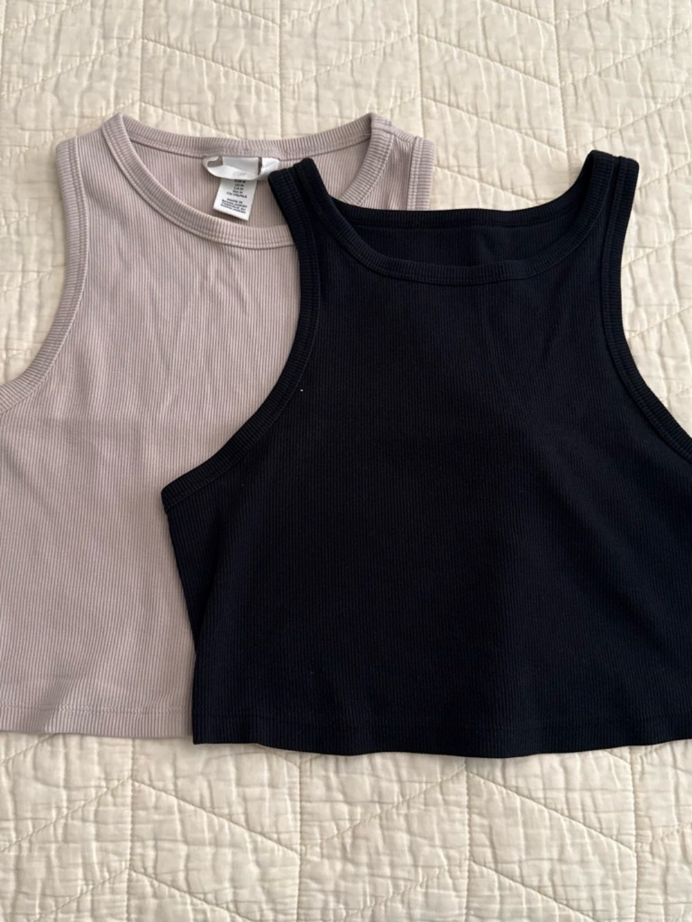 Crop Ribbed Tank Top - Black and Light Taupe